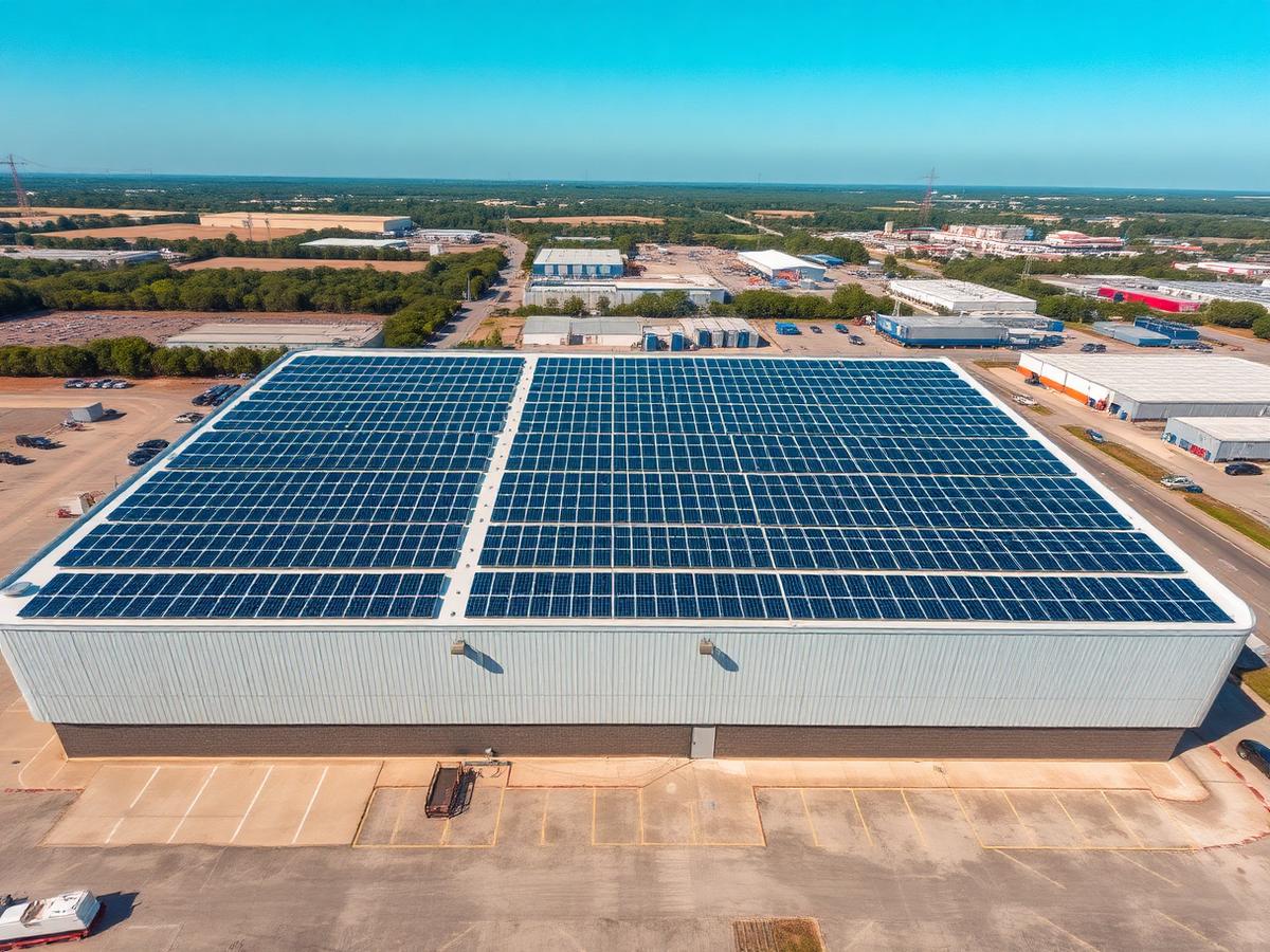 Large rooftop solar array on a commercial building